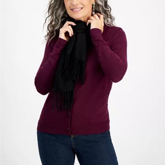 Style Co Womens Solid Fringe-Trim Scar Black - Picture 3 of 3